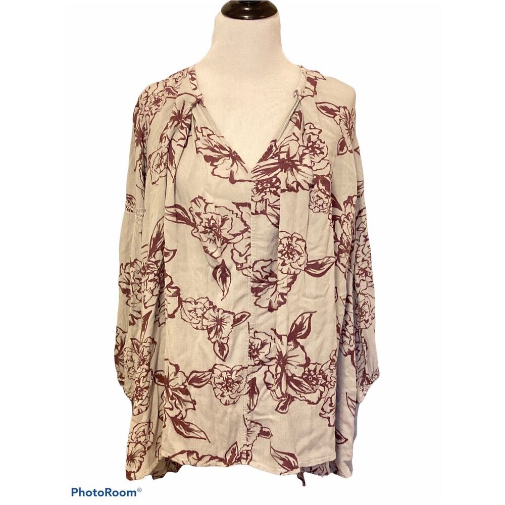 Free People Poet Peasant Top •S• Grey Rayon Tunic Long Sleeves Shirt